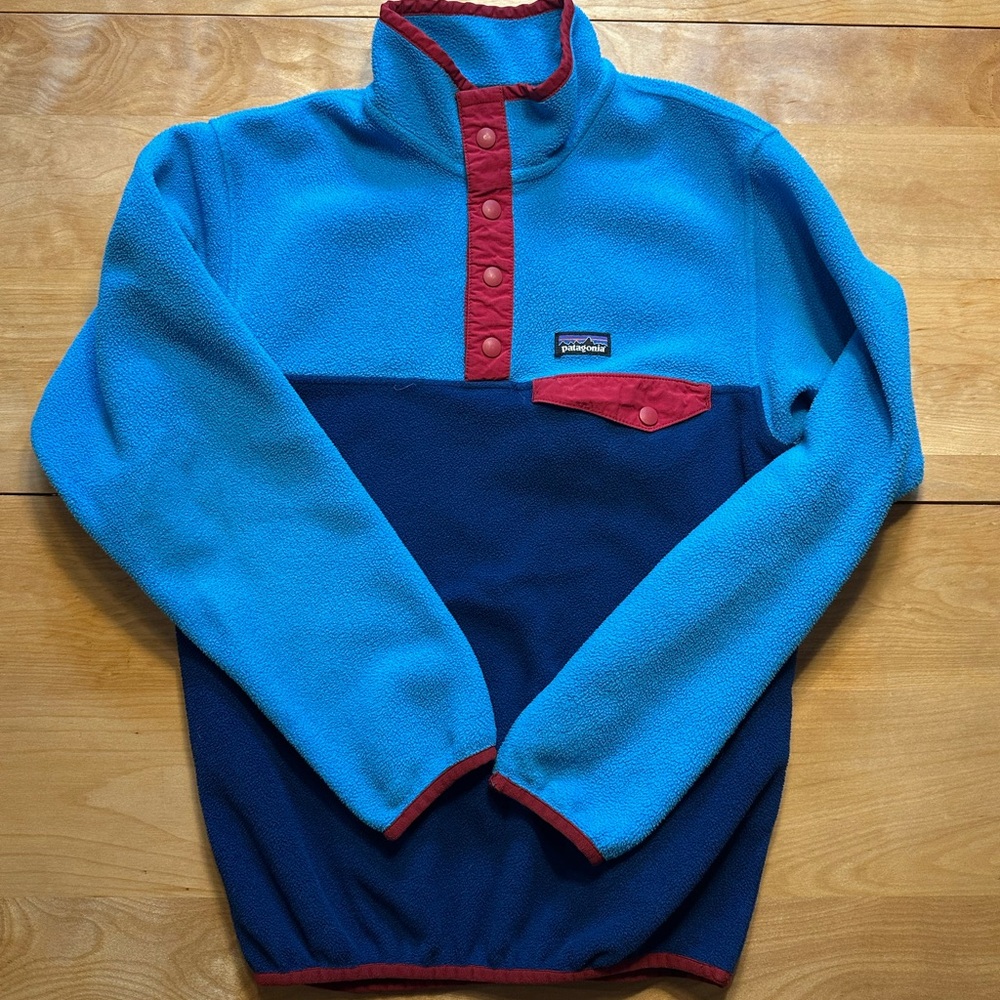Patagonia Light Blue and Red Synchilla Fleece